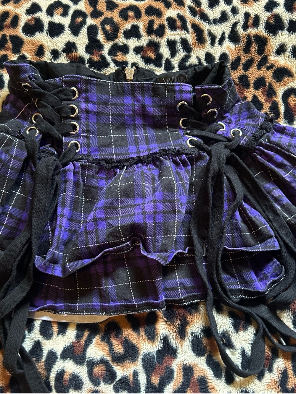 Dolls Kill Purple and Black Plaid Lace-Up Mini Skirt
